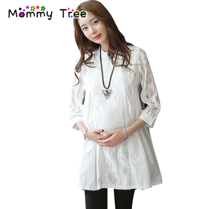 High Quality Formal Lace Maternity Shirt Dress Spring Summer Maternity Clothes Office Lady