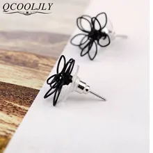 QCOOLJLY модные очаровательные маленькие черные цветок сливы двойные стороны серьги гвоздики для женщин Свадебные украшения для выпускного