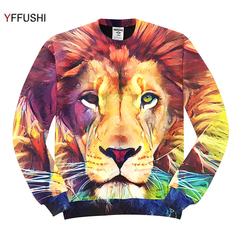 YFFUSHI 2019 новые мужские толстовки пуловеры Модные животные 3D толстовки мужские Лев 3D принт Весна Осень Хип-хоп толстовки