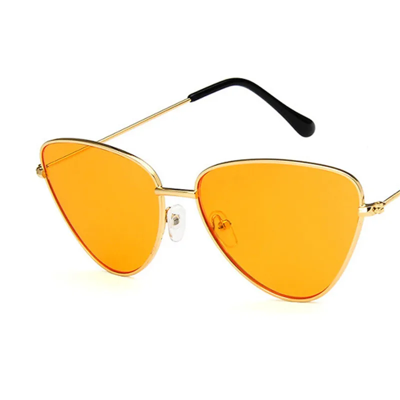 Сплав кошачий глаз маленькая оправа солнцезащитные очки для женщин океанские линзы Солнцезащитные очки Винтаж металлическая оправа Oculos Feminino Street Beat Lentes - Цвет линз: Gold Orange