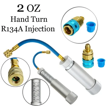 

R134A 2 OZ Hand Oil Injector Turn Filler Injection Car A/C Oil Filler Tube Dye Injector Adapter 1/4 SAE Car Injector Tool Kit