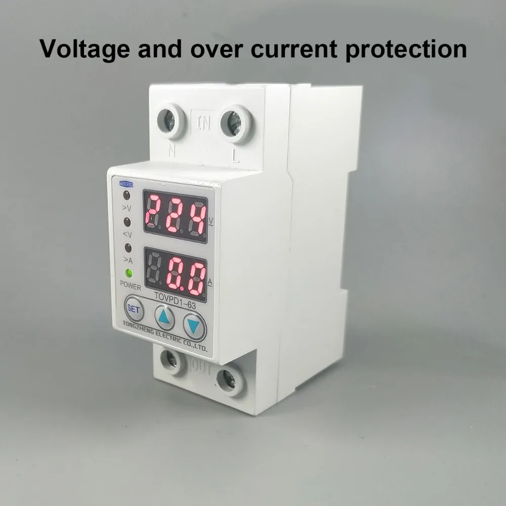 63A 230V Din rail adjustable over voltage and under voltage protective device protector relay with over current protection