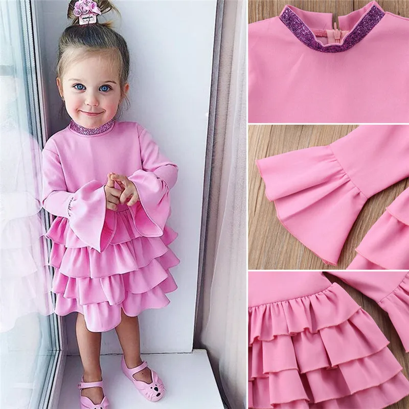 

Newest 2019 Princess Toddler Kids Baby Girls Ruffle Party Autumn Winter Long Sleeve Wedding Pageant Dress