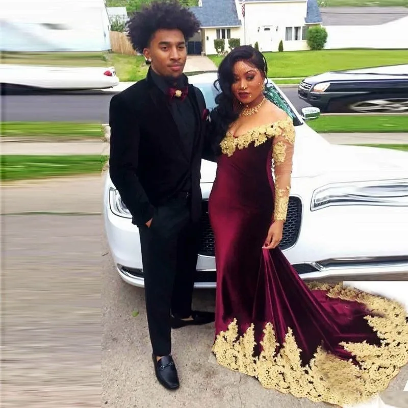 

Sexy Party Gala Dress Plus Size Burgundy African Long Sleeve Mermaid Prom Evening Dresses Gown 2019 Long