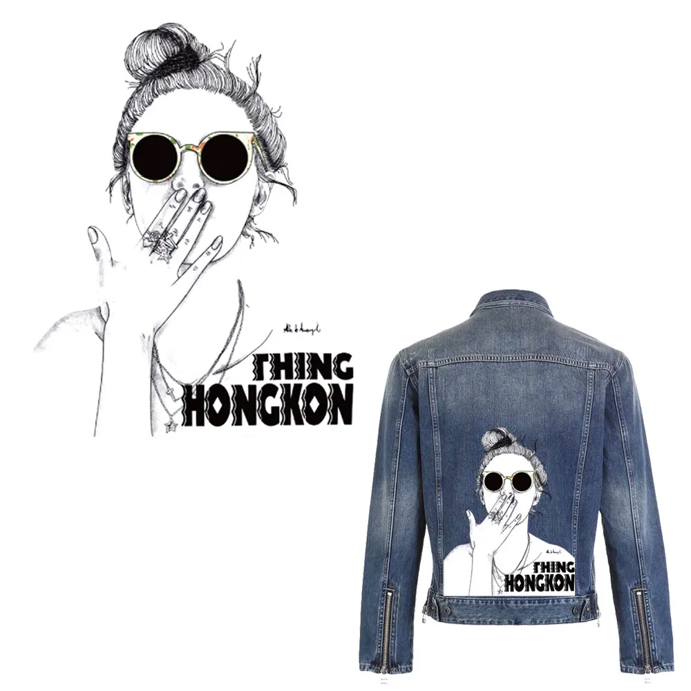 

large 30cm fashion cool girl iron patches for clothing heat transfers for jeans hoodie clothes diy ironing stickers parches ropa