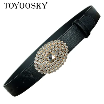 

2018 Korean style Big Rhinestone Buckle Crystal shiny Women Belt retro wide Waistband short designer elastic belt TOYOOSKY