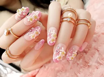 

24pcs/set Beauty Pre Design Nail Tips Acrylic Nails Full French nail tips 3d False Nail With Free Glue Sticker