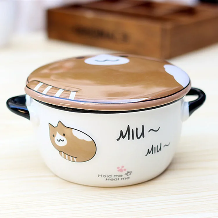 OUSSIRRO оригинальная миска для лапши с крышкой и мультяшным котом керамическая