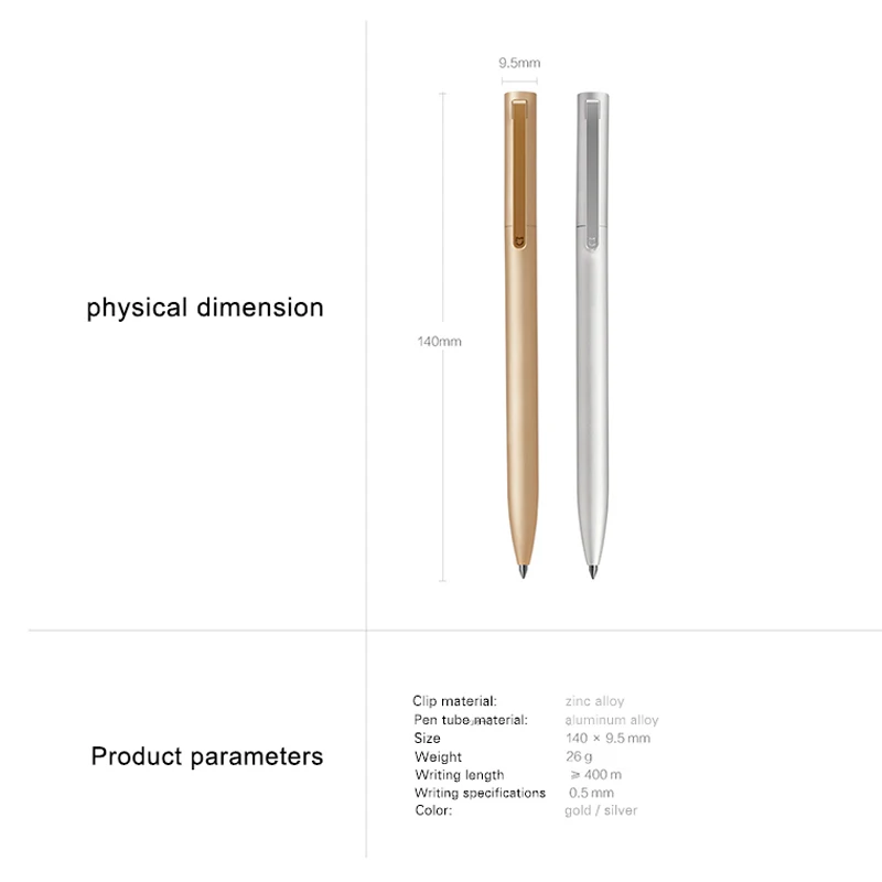 Новинка,, Xiaomi Mijia, умная металлическая ручка, 9,5 мм, ручка для подписи, PREMEC, гладкая, швейцарская, черная, запасная, прочная ручка