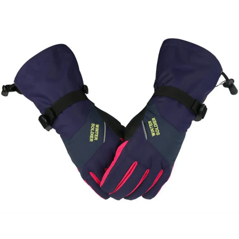 Зимние лыжные перчатки с сенсорным экраном, утепленные хлопковые теплые мотоциклетные перчатки с пятью пальцами, водонепроницаемые Лыжные рукавицы - Цвет: Purple