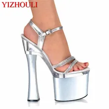Ультравысокая пикантная женская обувь для ночного клуба; босоножки на толстой подошве 18 см; от производителя; большие размеры обуви