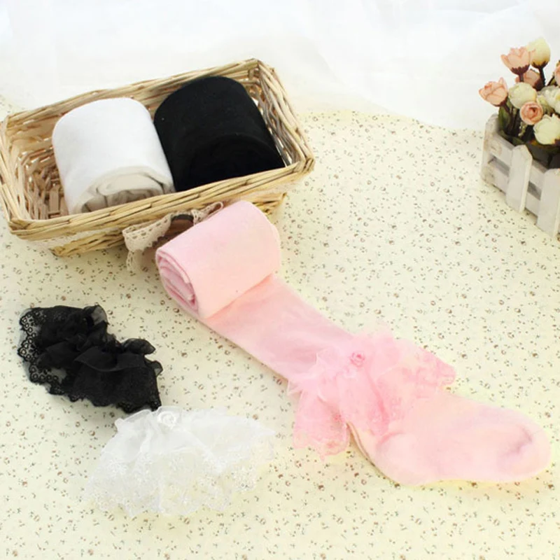Girls Stockings for Children Kids Pantyhose Baby Cotton Stocking Ballet Dance Tights Lace Black Pink White 1 to 10 Years