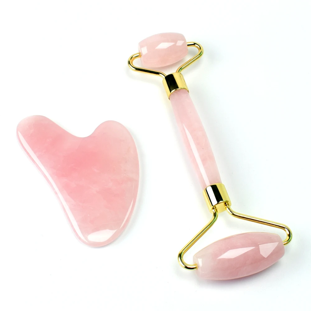 Rose Quartz Jade Roller Massager for Lifting Face Pink Stone Anti Cellulite Wrinkle Crystal Skincar