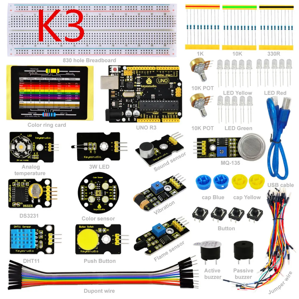 Keyestudio датчик стартовый набор-K1-K2-K3-K4 для обучения Arduino DIY Программирование