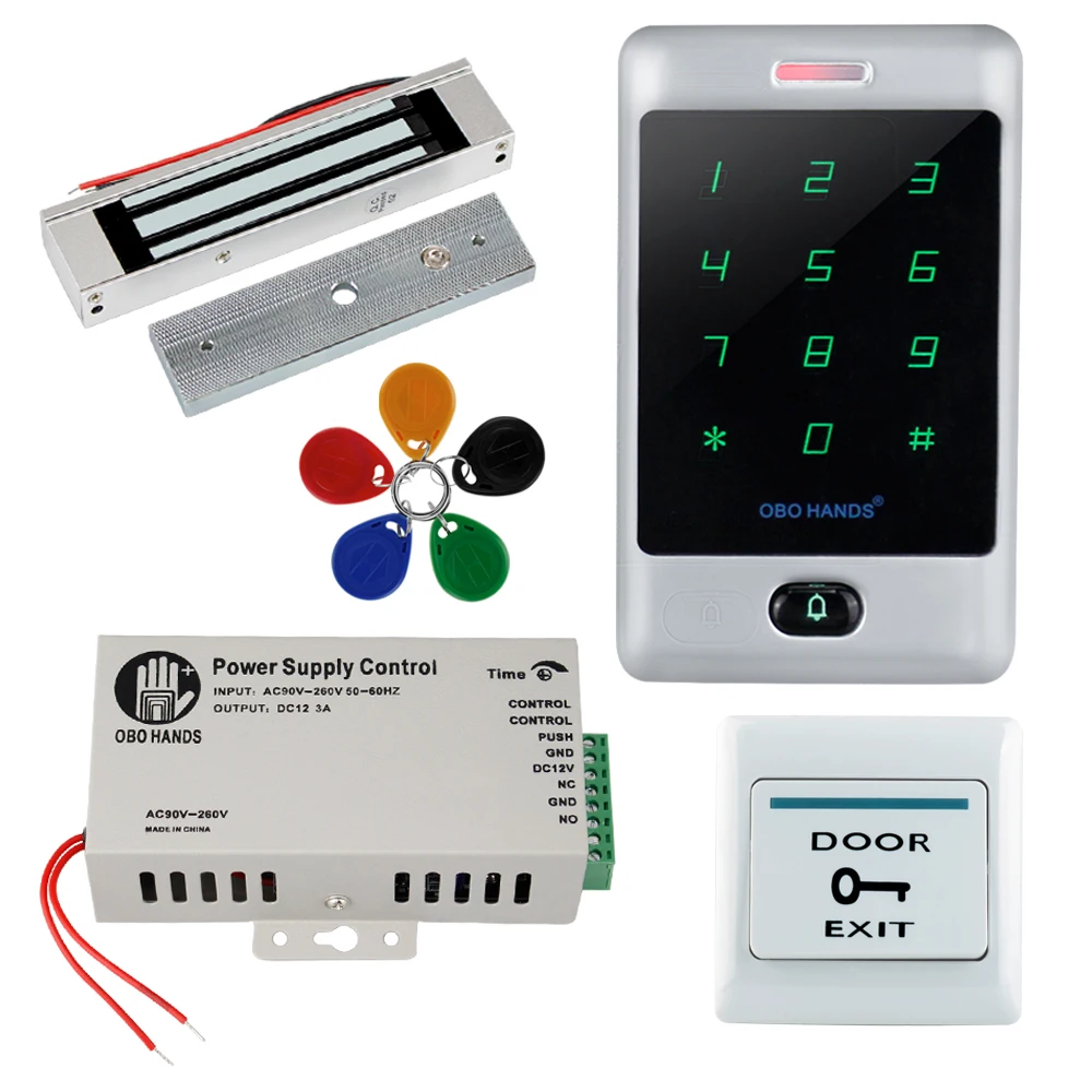 C30 полная система контроля доступа комплект контроля доступа Лер с электрическим замком+ DC12V/3A источник питания+ кнопка выхода двери+ 5 шт. RFID ключ тег
