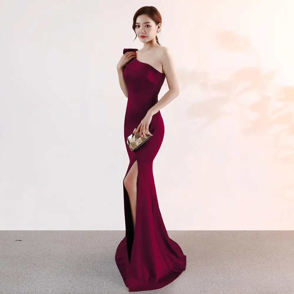 

ABULE Evening Dress scoop Elegant Women Mermaid side slit 2019 Evening Women Party Prom Gowns Vestido De Festa