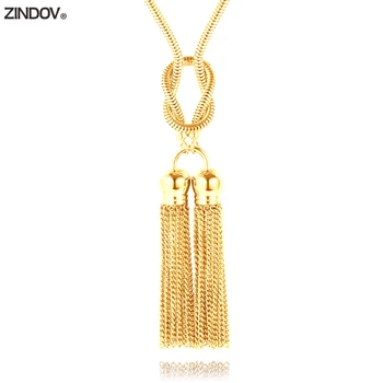 

ZINDOV Brand Name Tassel Necklace For Women Rose Gold Female Statement Luxury Big Long Gold Nekclaces Stainless Steel Jewelry
