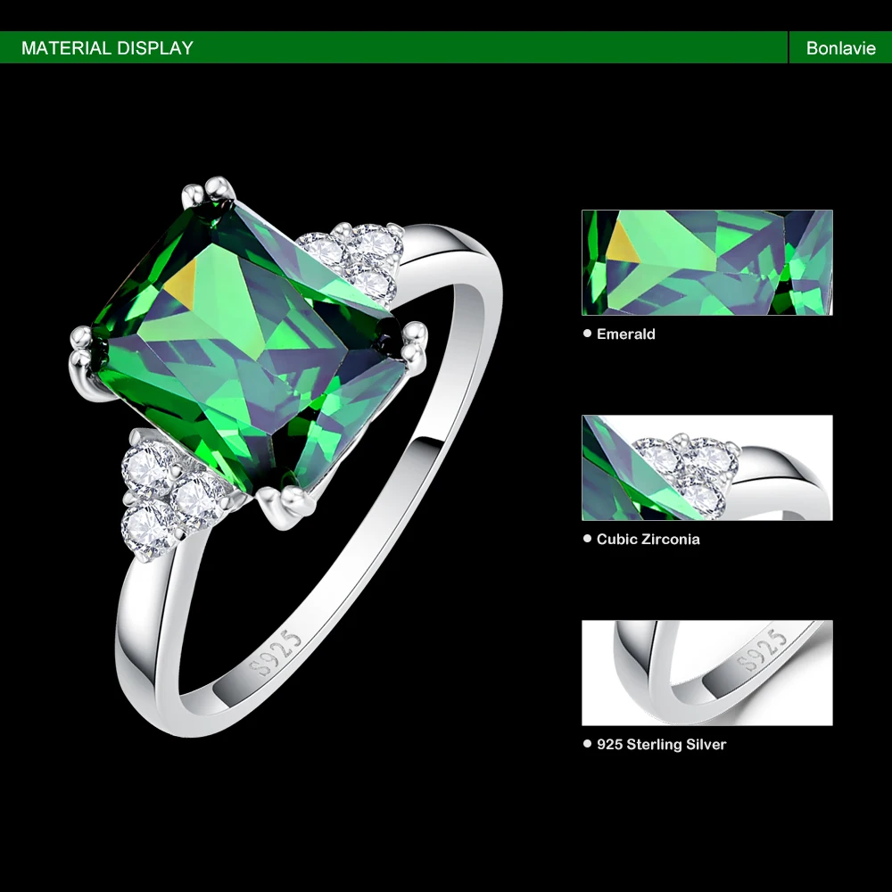 BONLAVIE, хорошее ювелирное изделие, серебро 925, нано, русский изумруд, квадратное зеленое кольцо, размер 6, 7, 8, 9, женские кольца, подарок на помолвку