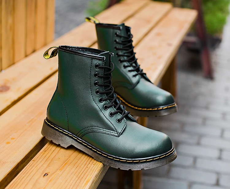 Новые брендовые кожаные ботильоны мужские ботинки Осень-зима зеленые мотоциклетные ботинки уличные рабочие зимние ботинки мужская обувь