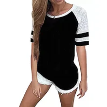 Популярная Повседневная летняя футболка с круглым вырезом и короткими рукавами контрастного цвета городская Повседневная Свободная футболка большого размера Magliette Donna