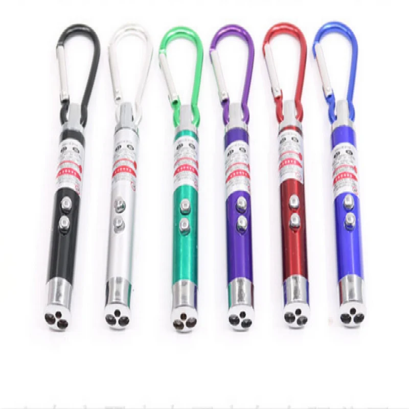 

5PCS/LOT LED Lazer Pen Color 3 In 1 Mini Laser Pointer 2 LED Flashlight UV Torch With Keychain 1 White LED 1 Laser Beam 1 UV LED