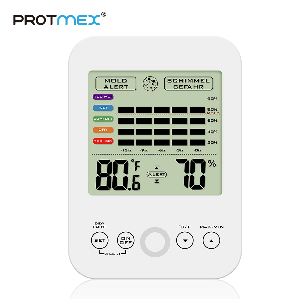 

PROTMEX Digital Hygrometer, Accuracy Thermo-Hygrometer Indoor Temperature and Humidity Dew Point Temperature And MoldY Alert