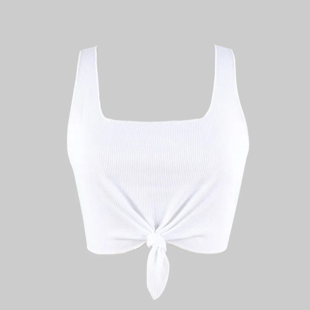 Модный женский короткий топ сексуальный короткий круглый вырез сплошной бандаж завязанный Топ без рукавов жилет плюс размер блузка mujer modis C4