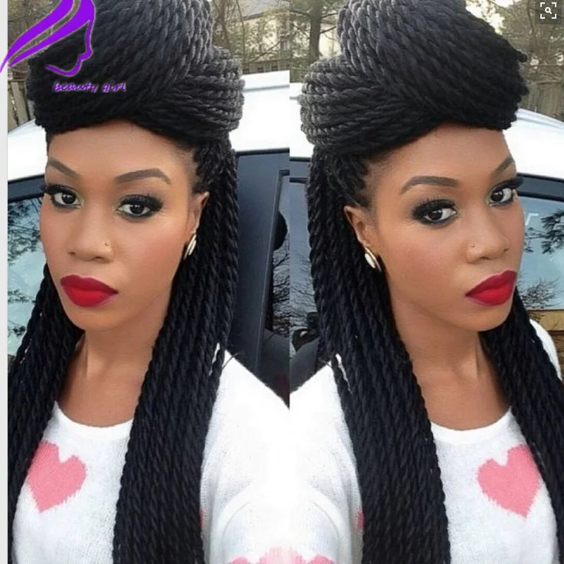 Stock heavy density black glueless twist wig micro braids ...
