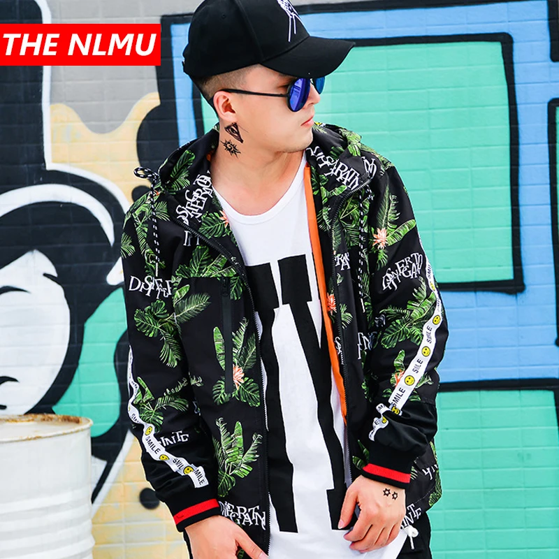 

Men Hip Hop Leaf Printed Jacket Windbreaker 2019 Spring Mens Harajuku Hooded Jackets Streetwear Hoodie Jacket Coat Clothes WG170