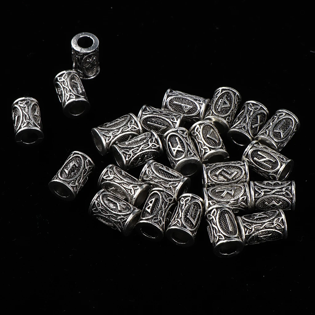 24 Pieces Norse Viking Rune Dreadlocks Beads Metal Hair Braid Ring Cuff Beards Pendants Rings Bracelet Retro DIY Accessories