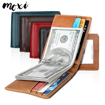 

Moxi Rfid Blocking Money Clip Genuine Leather Card Purse Slim Thin Women&men Dollar Clip Natural Cowhide Credit Card Case