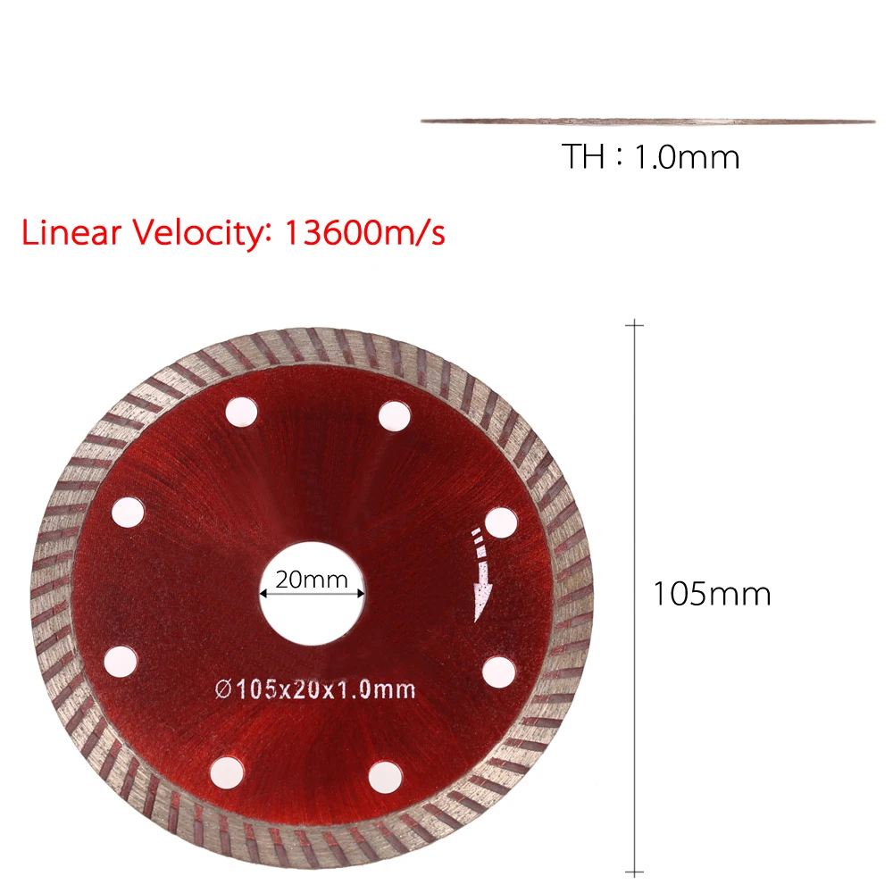 105*1,0*20 мм алмазный режущий диск пильный диск непрерывный Turbo алмазный диск с 8 охлаждающими отверстиями 20 мм Внутренний HoleH52