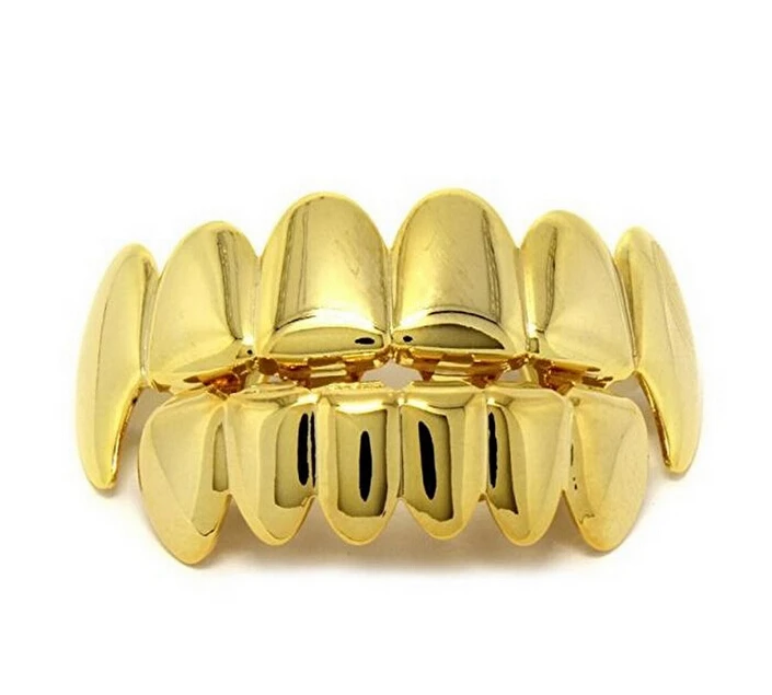 

Gold Silver Color HIP HOP Teeth Grillz 6 Top Teeth & 6 Bottom Tooth Plain Groll Set With Silicone Teeth Slugs Thin Gift for Men