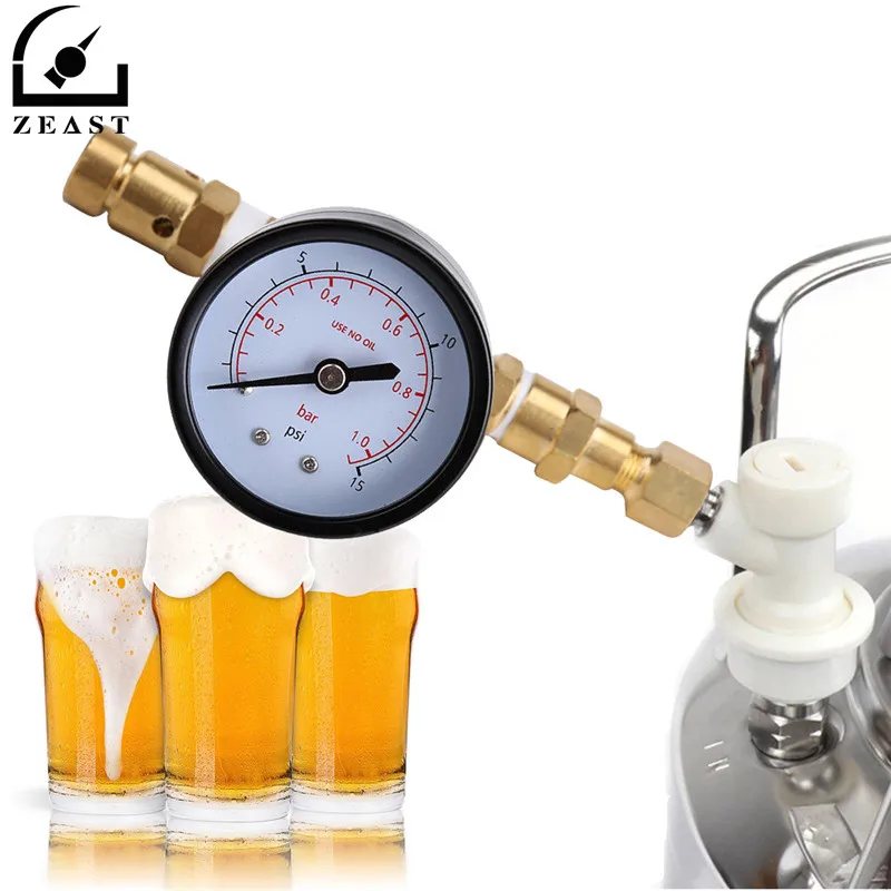 015 PSI Ball Lock Adjustable Pressure Relief Valve Brass W/Guage For