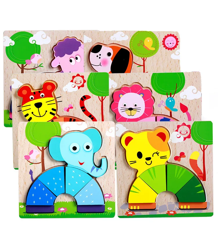New Arrival Baby Toys 3Pcs Lot Cartoon Animal 3D Puzzle Wooden Toys 6Kind For Choose Child