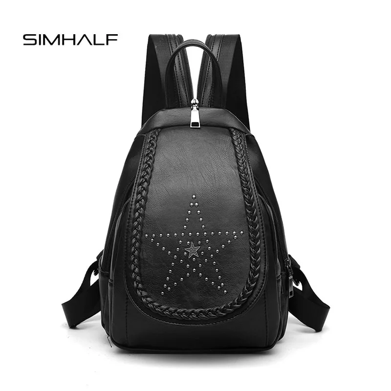 SIMHALF High quality Fashion Women Backpack Good Quality School Bags Backpacks For Girls Rivet Leather Backpack