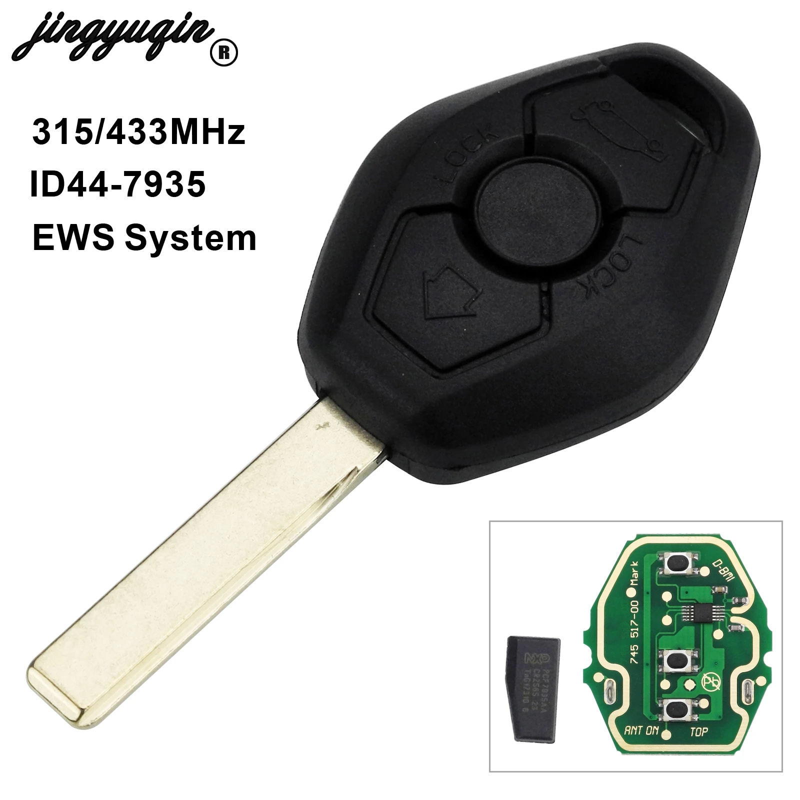 

jingyuqin 315/433Mhz 7935 ID44 Remote Fob Car Key Shell for BMW EWS X3 X5 Z3 Z4 1/3/5/7 Series Keyless Cover Entry Transmitter