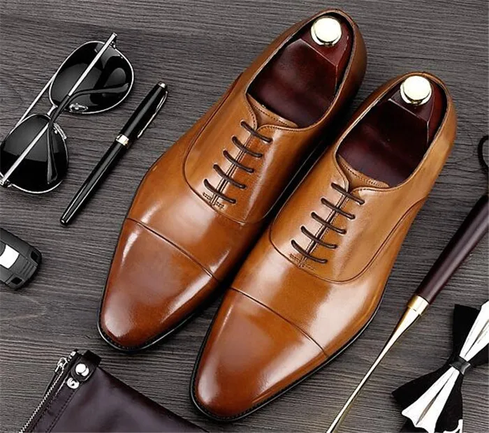 Модная мужская деловая обувь; Весенняя английская обувь из натуральной кожи ручной работы с квадратным носком на шнуровке; черная кожаная обувь - Цвет: Шоколад