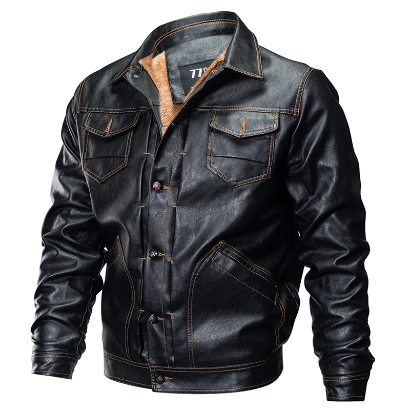 Зимние Куртки из искусственной кожи, Мужская тактическая армейская куртка-бомбер, теплая военная куртка-пилот, Толстая шерстяная подкладка, мотоциклетная куртка, верхняя одежда