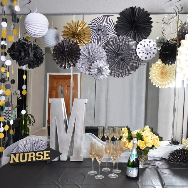 Pack of 22 Graduation Party Decor Set Paper Fan Rosettes