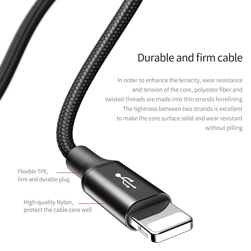  Baseus 3in1 2in1 USB Kabel für iPhone X 8 7 6 Kabel Micro USB Typ C Kabel für Samsung S9 s8 Schnell