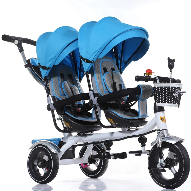 Updated good quality back seat lie dow Twins child tricycle bike double seats tricycle trolley baby bike for 6monthes to 6 years