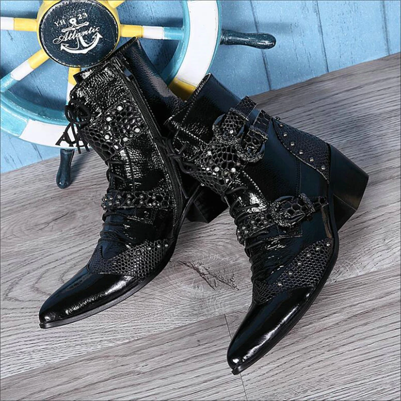 Qualität Metall Stiefeletten 03 Echtes Zipper Hohe Frühling 01 02 Motorrad Mode Leder Niet Boot Herren Stiefel Boots' Kappe Männer zFqOxUAt