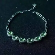 Натуральный зеленый пренит браслет с драгоценными камнями браслет из натурального драгоценного камня 925 серебряный браслет модные круглые женские вечерние украшения в подарок