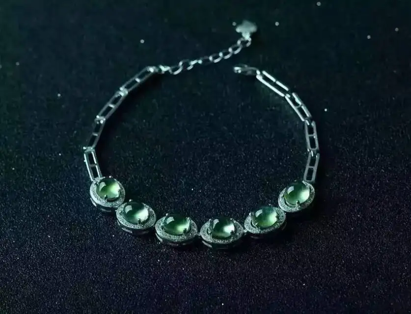 Bracelet en pierres précieuses naturelles vertes Bracelet en pierres précieuses naturelles 925 brac