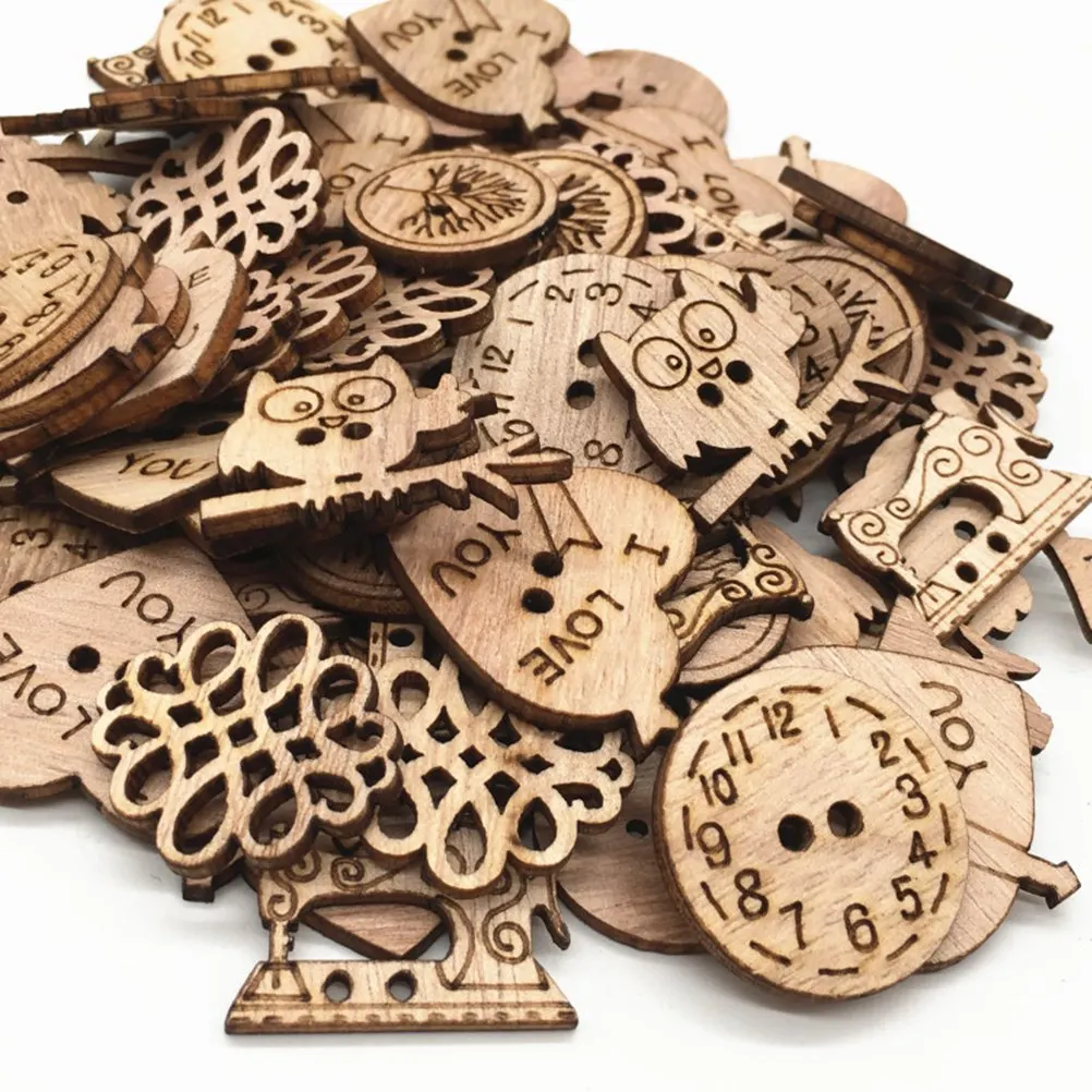 

50pcs Retro Color Wooden Pieces Cartoon Cutouts Craft Embellishments Wood Ornament Manual Accessories For DIY Art