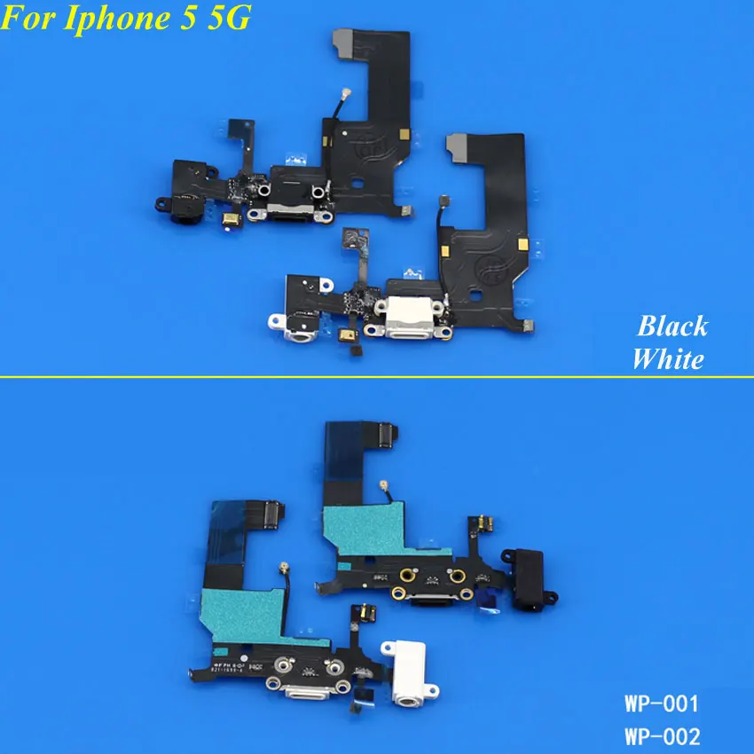 

5PCS Black/White USB Charger Dock Connector Plug Flex Cable With Headphone Jack For Iphone 5 5G Replacement Power Port