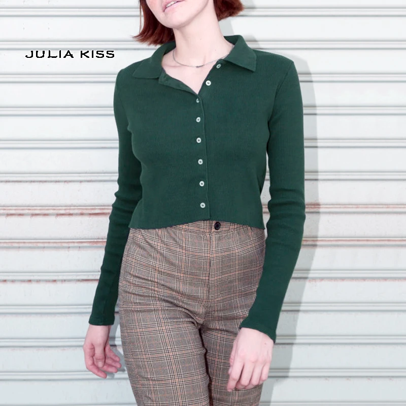 Ribbed button up long sleeve top Clearance