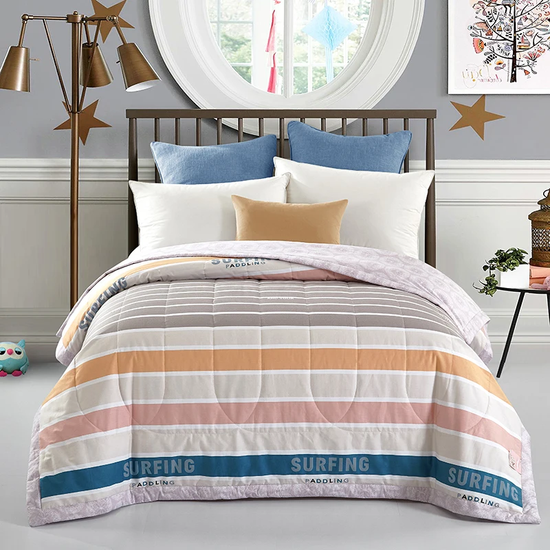 colour stripe nap Throw 100% Cotton summer Blanket quilted air-condition Quilt Duvet Twin Queen size thin Comforter Bedspread | Дом и сад