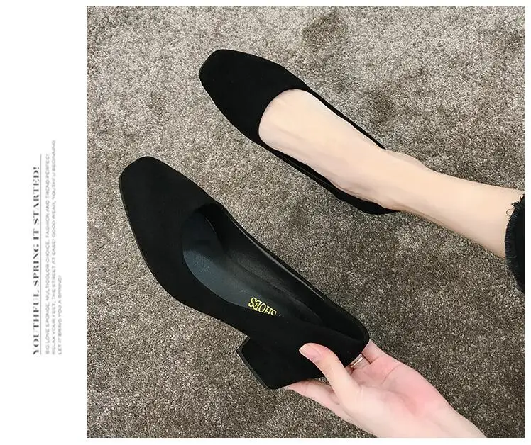 EOEODOIT/весенне-осенние туфли-лодочки Модные женские офисные туфли из флока и кожи с квадратным носком на среднем массивном каблуке 5 см